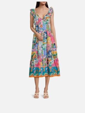 J. Marie NWT in XL Patchwork Floral V-Neck Midi Dress in Multicolor